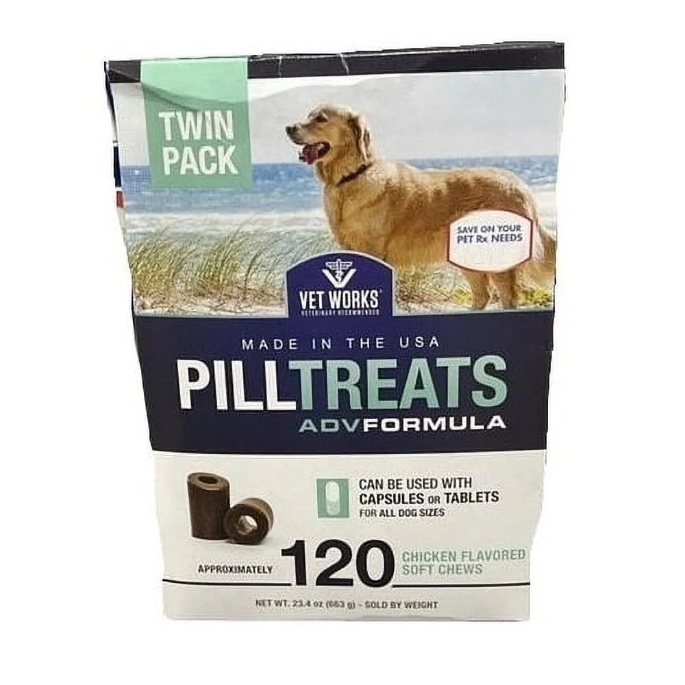 VetIQ Vet Works Chicken Flavored Soft Chew Pill Treats, 60 count, 11.07 Ounce (Pack of 2)